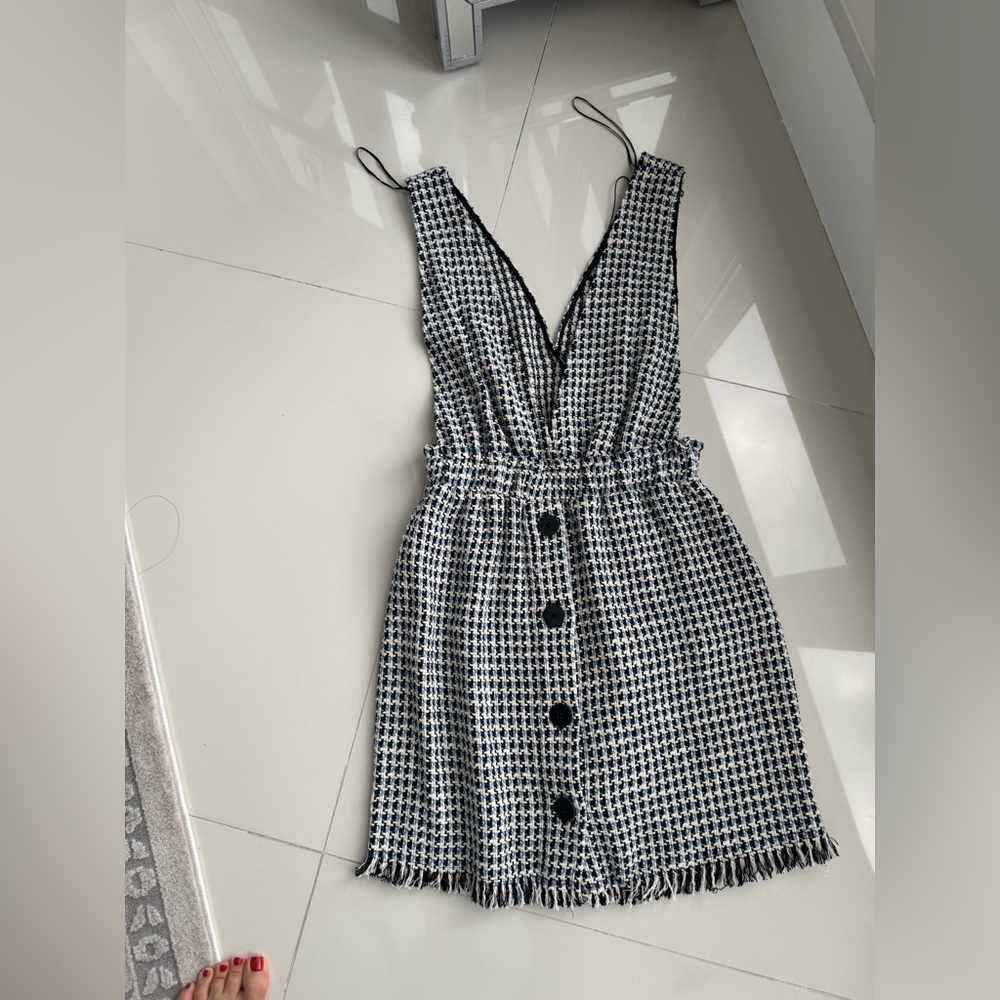 Zara blue and White Backless Dress